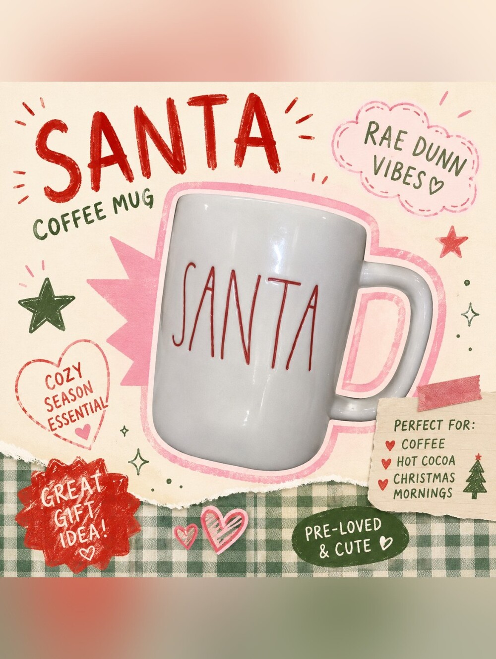 Rae Dunn SANTA Coffee‎ Mug Red Interior Artisan Collection Christmas Holiday